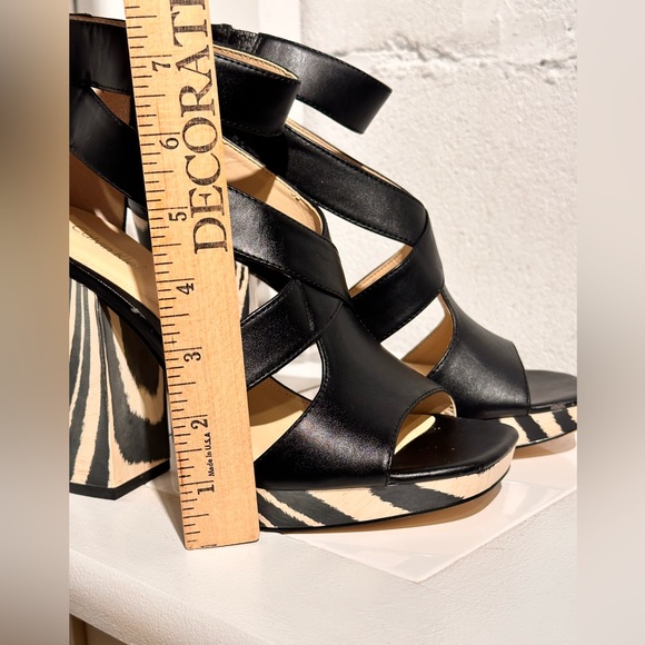 Calvin Klein Verene Zebra Wood Striped Chunky Strapy Sandal Ankle Heels Size 8 - Picture 10 of 15